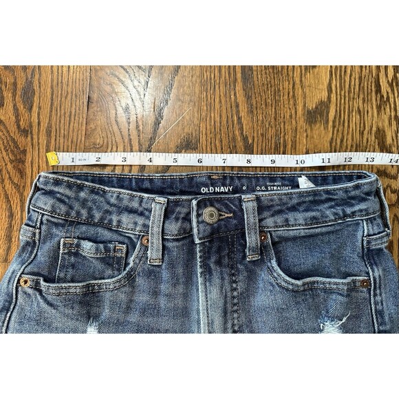 Old Navy Women's 0 OG High Rise Denim Jean Shorts Cuff 3” Inseam Medium Wash EUC - Picture 3 of 8